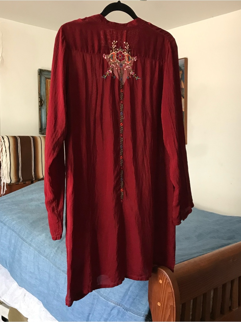Johnny Was Dress Size-M Burgundy Floral Embroidered  Long Tunic Pintuck